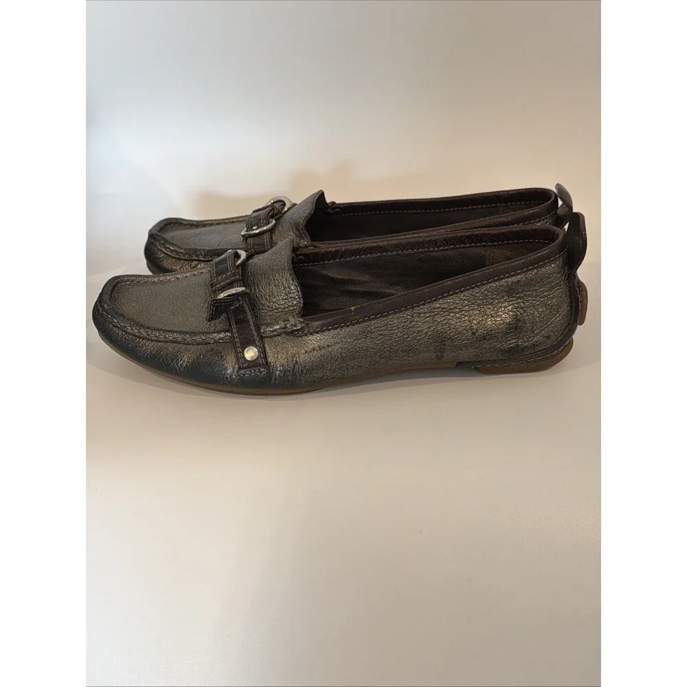 Coach Jillian Driving Shoes Leather Loafers Womens 10 Gunmetal Gray Metallic Moc